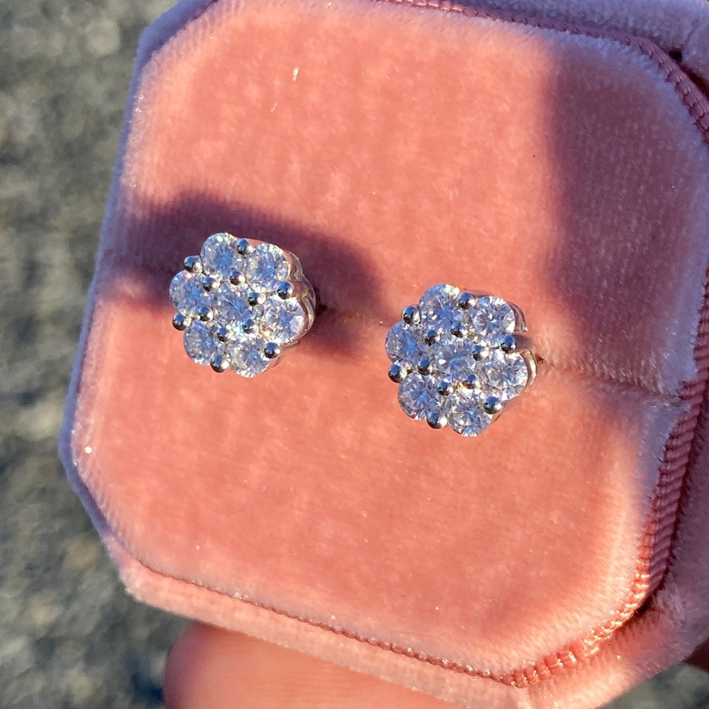 10K Gold Moissanite Diamond Cluster Studs Earrings